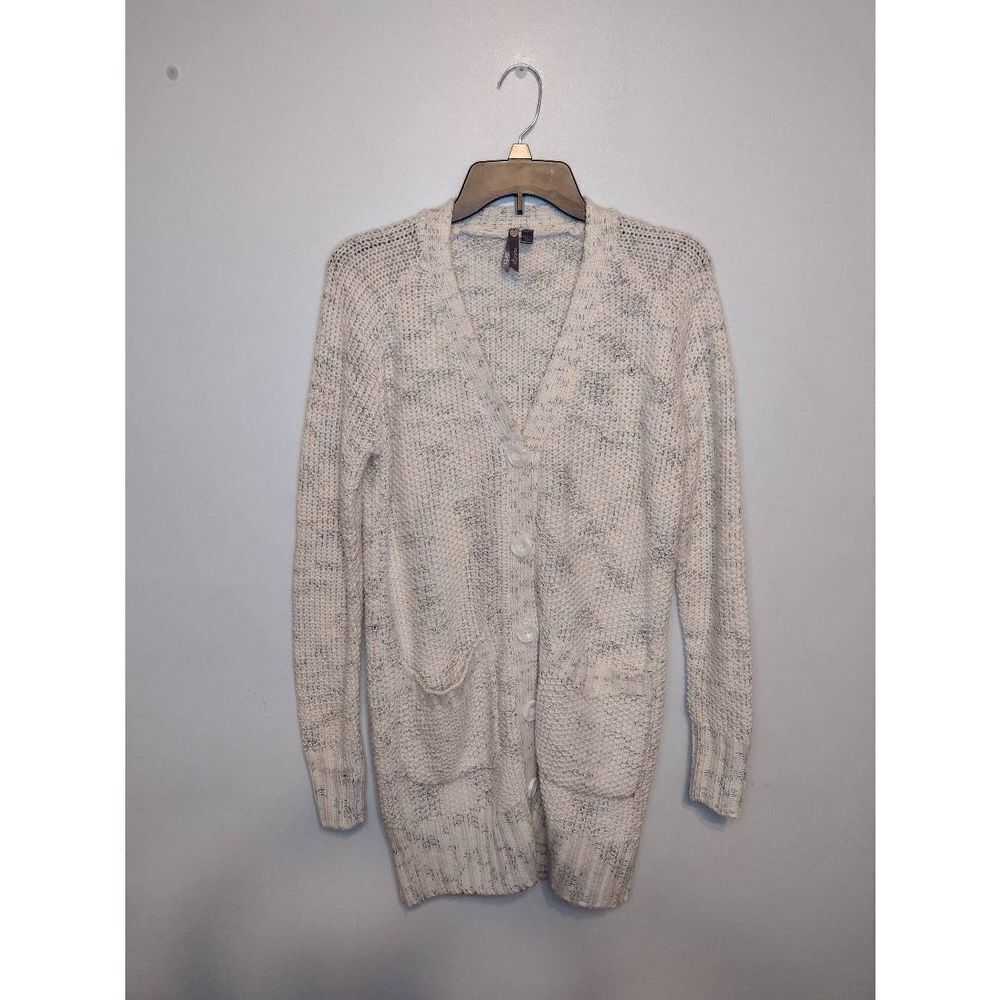 Orb Size XS Cream and Gray Long Cardigan Sweater